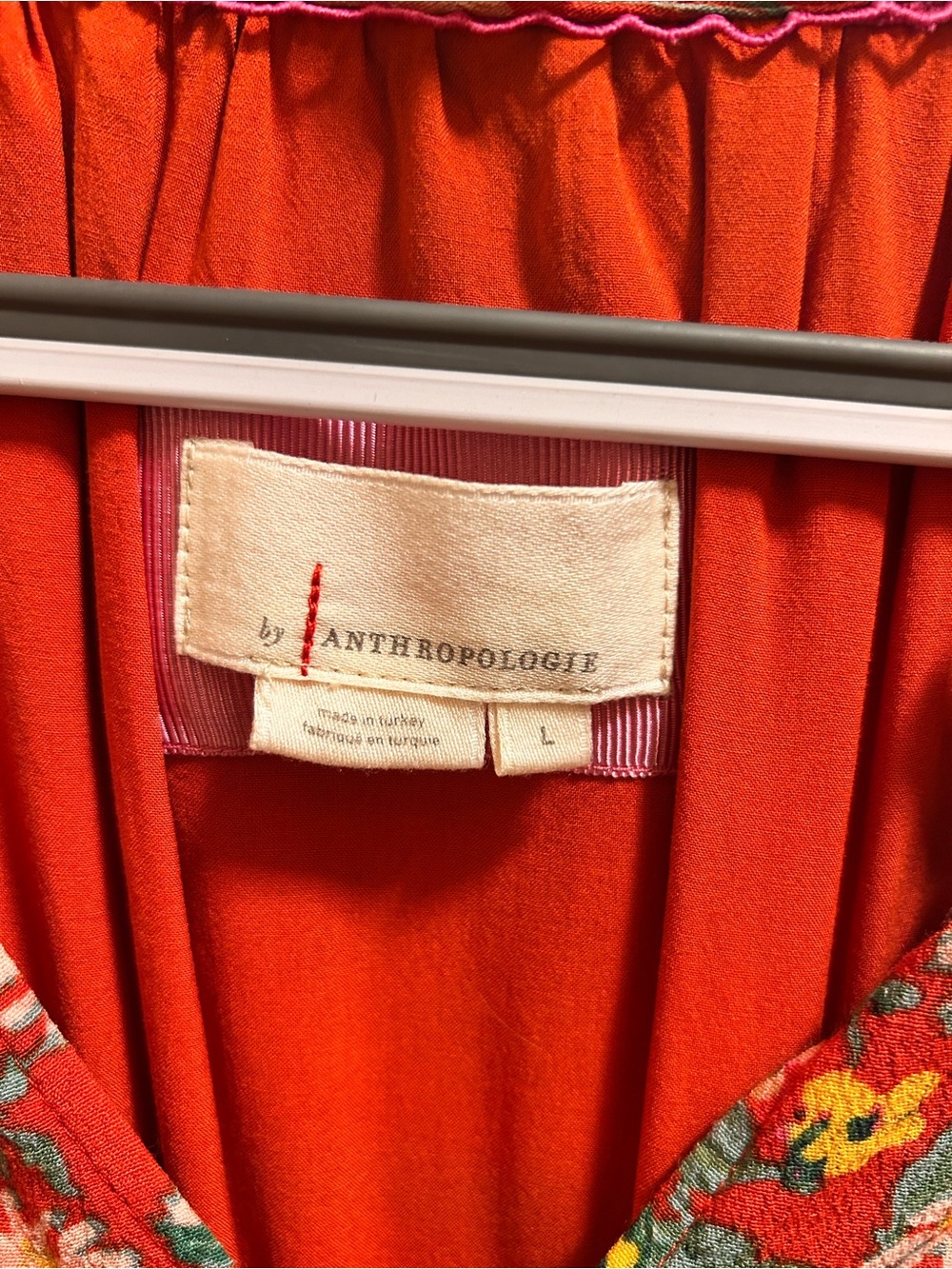 Anthropologie Ruffled Red Multi Colored Floral Midi Dress L - Picture 6 of 8